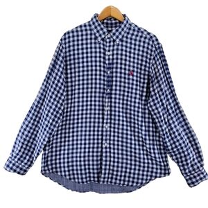 Ralph Lauren Shirt Mens XL Blue White Buffalo Plaid Check Lined Button Down L/S